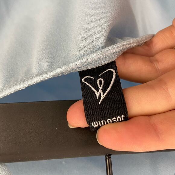 Windsor L Baby Blue Ruffle Front Slit Square Neck Crepe Midi Dress - Picture 6 of 7